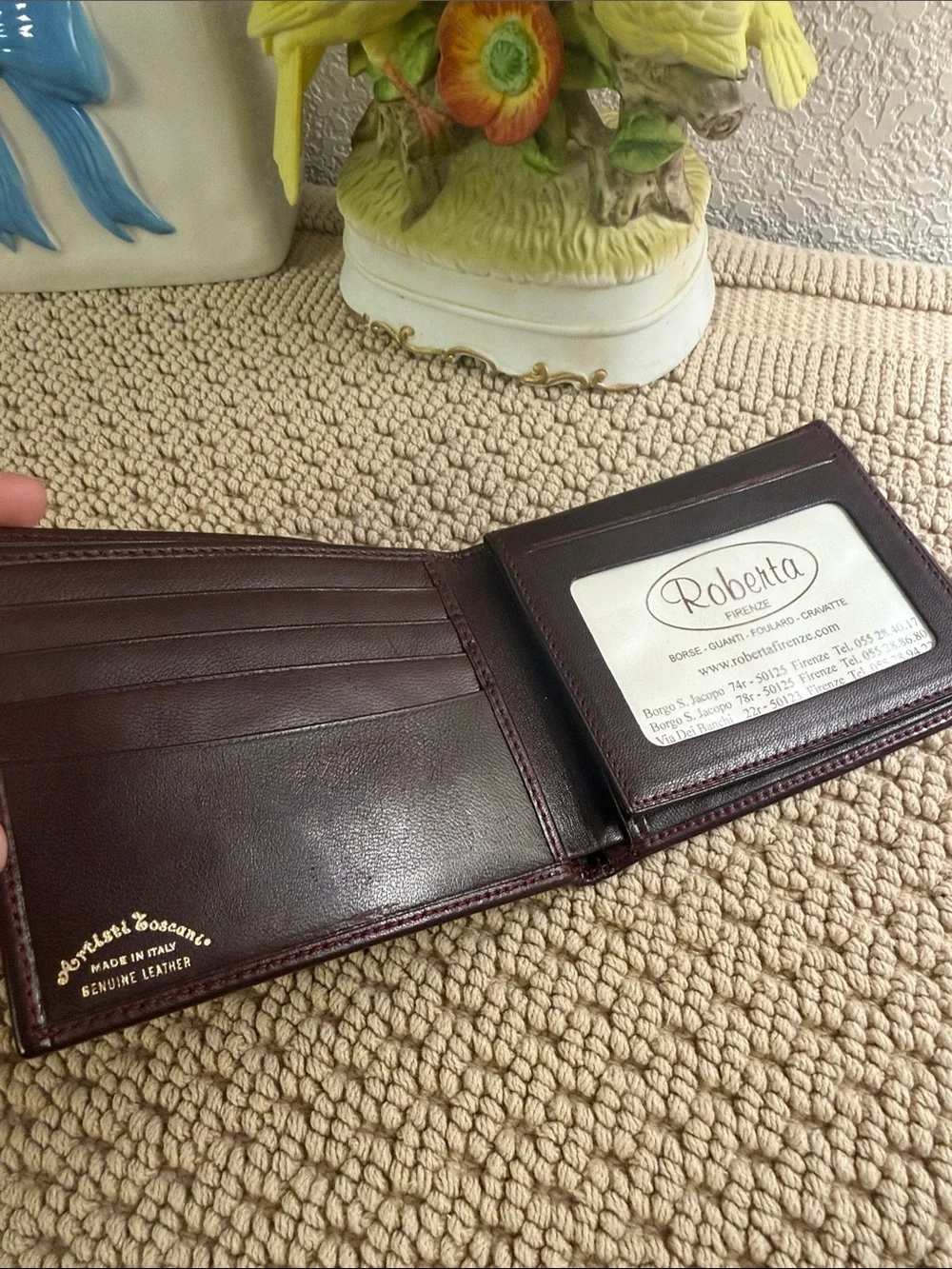 Leather Bifold Wallet Portafoglio Toscano Burgundy Made In Italy
